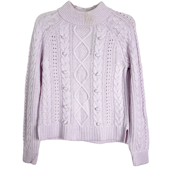 J. Crew Sweaters - NWT J. Crew Pom Pom Cable Knit Mock Neck Sweater Vintage Lilac Women’s XS *FLAWS